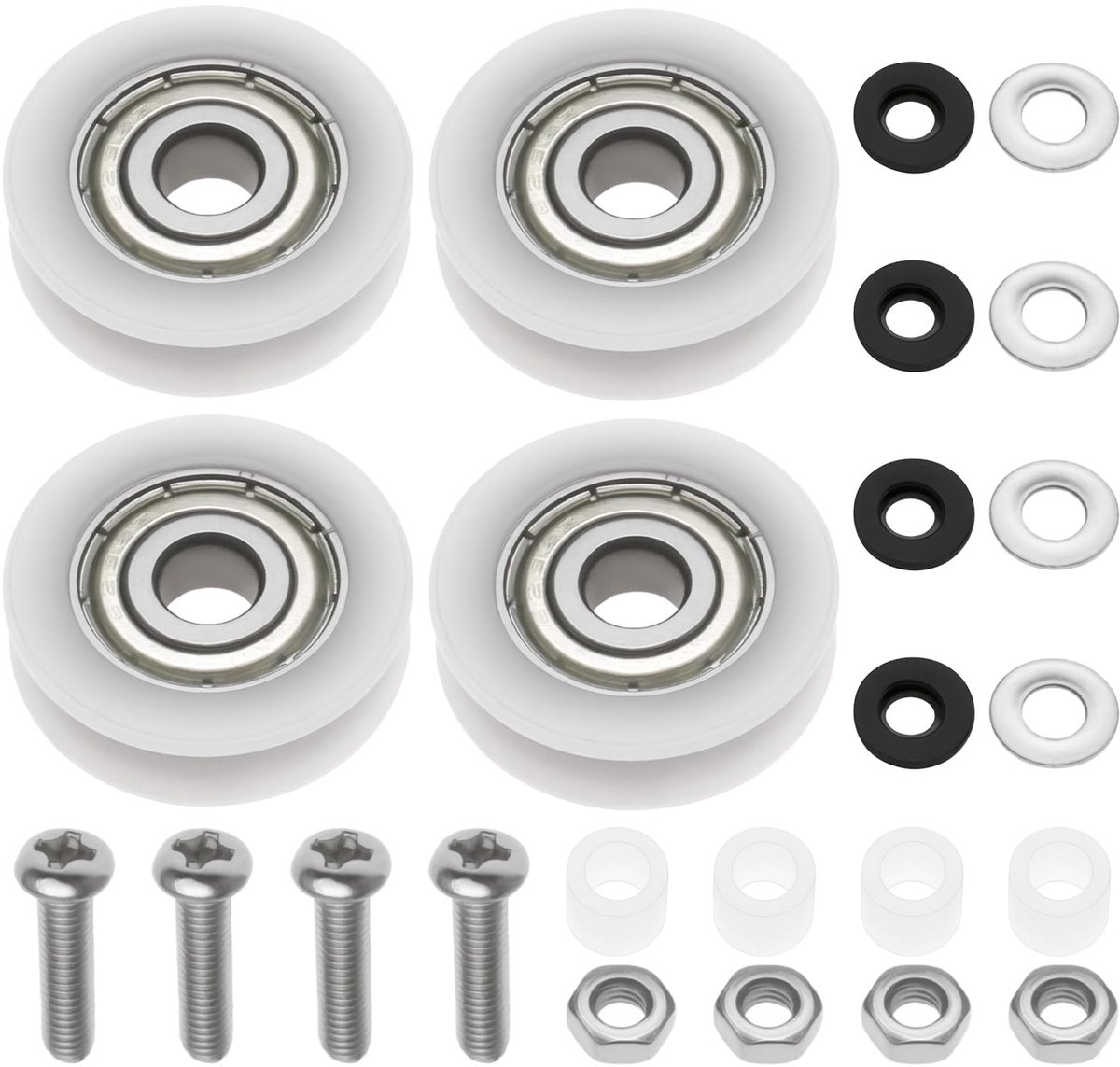 Set van 4 schuifdeurwielen voor broeikas, 21 mm, nylon vervangingsset met schroeven en moeren, douchedeurrollen, vervanging van glazen rollen