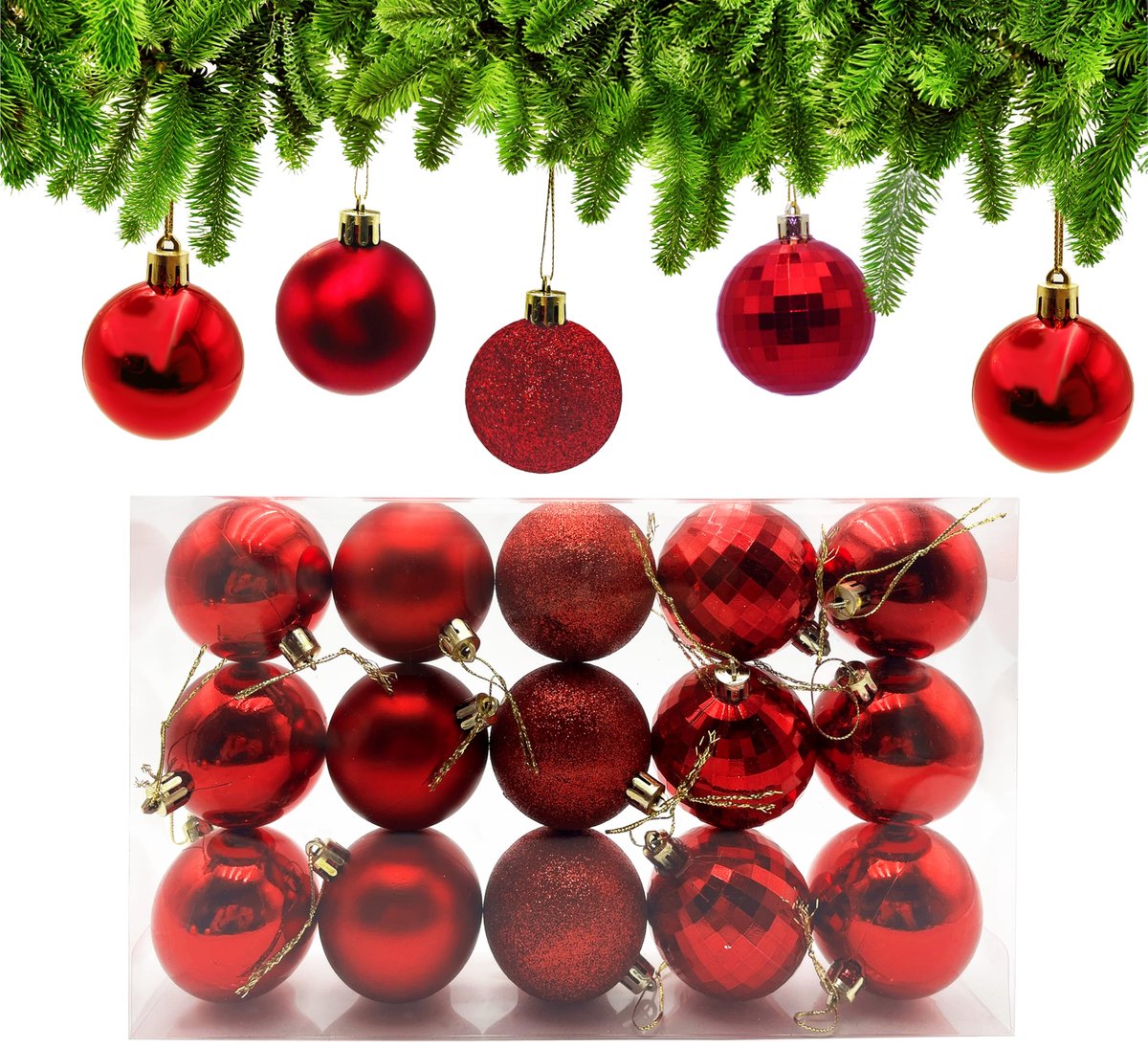 Kerstballen Rood Ø 6cm, Kerstbal Ornamenten, Kunststof Kerstballen, Kerstboom Versieringen Ballen, Hangende Kerstboomdecoratie Kerstversieringen voor Kerstfeest, Vakantie, Huis