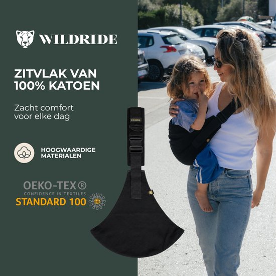 Wildride® Kinderdrager Koffie - 100% Katoen - Lichtgewicht & Draagbaar - Heupdrager Voor Kinderen van 9 Maanden tot 4 Jaar - Draagzak voor Baby en Peuter - Baby Carrier - Tot 20 kg