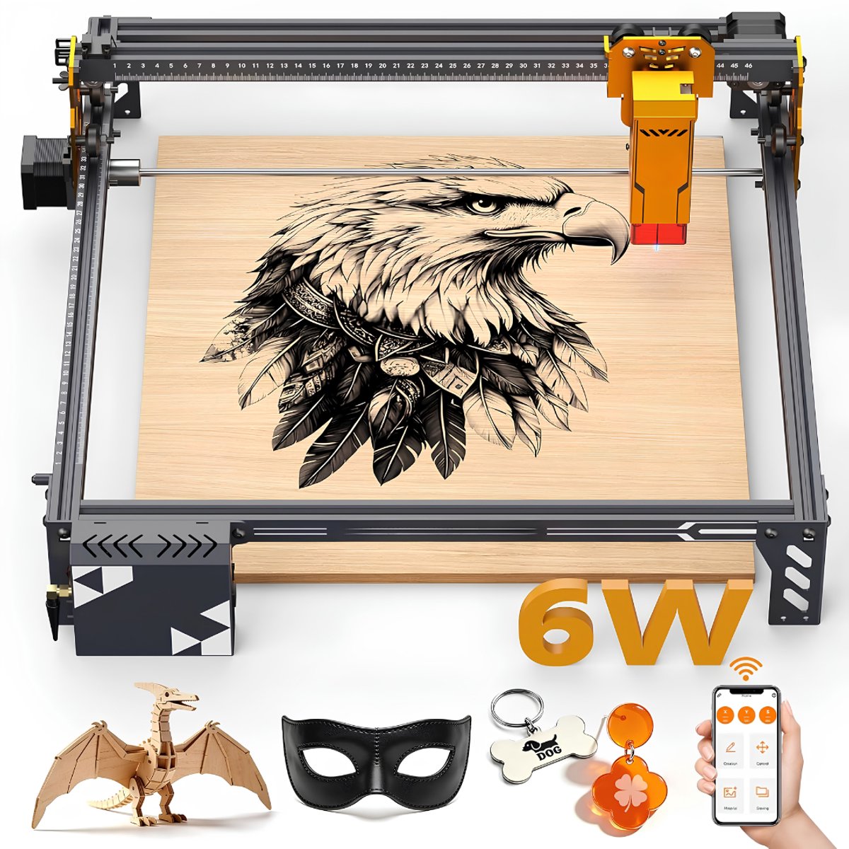 NIVA® Lazer Graveermachine - Laservermogen - Draagbaar Mini Graveerapparaat - Zwart - 58cm x 56cm x 2cm