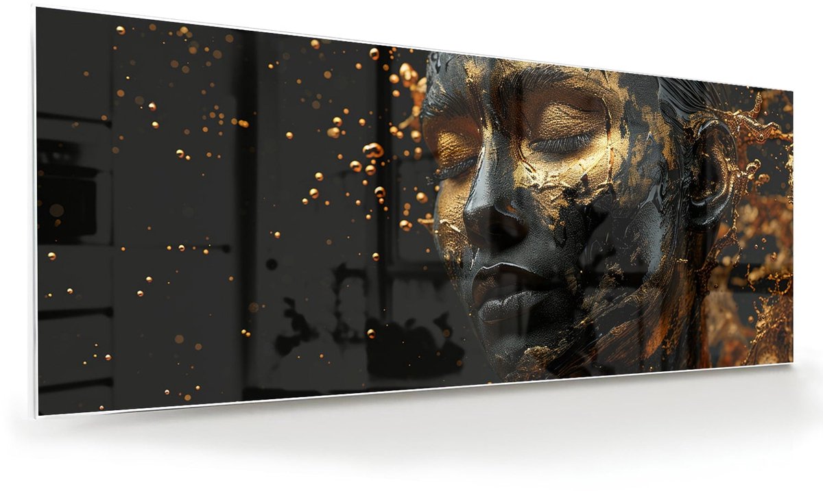 Mydesignglas Glazen Schilderij – met Vrouwelijk Portret – Wanddecoratie op Gehard Glas – 80x30cm