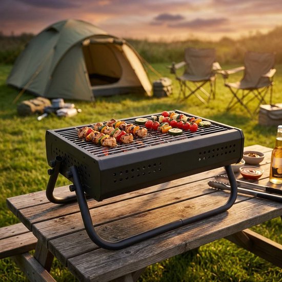 Draagbare Houtskool Barbecue Grill - Opvouwbare BBQ voor Camping, Picknick en Tuin - Compacte Buitenbarbecue voor 3-5 Personen — afbeelding 4