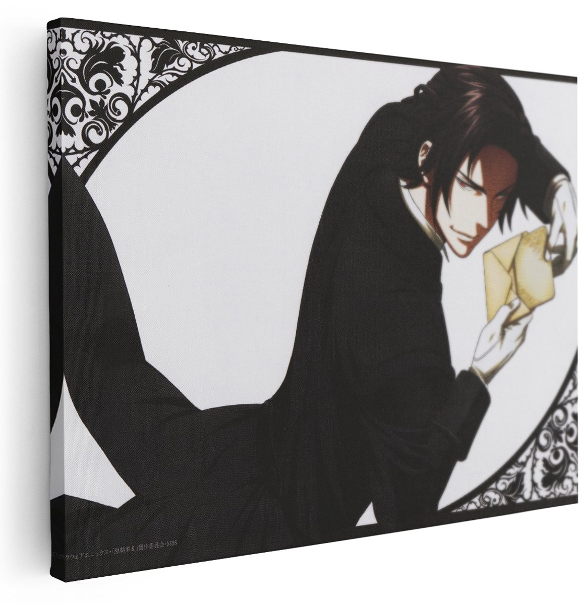 Artaza Canvas Schilderij Black Butler - 160x120 cm - Groot - Muurdecoratie Anime - Wanddecoratie Sebastian - Schilderijen Op Canvas Zwart Goud - Witte Achtergrond