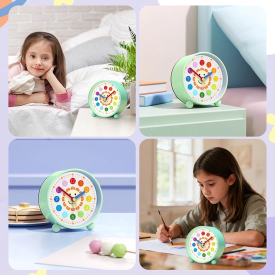 Kinderwekker Analoog - Leren Wekker - Tijd Leren - Geruisloze Werking - 10 cm Hoog - Wit — afbeelding 5