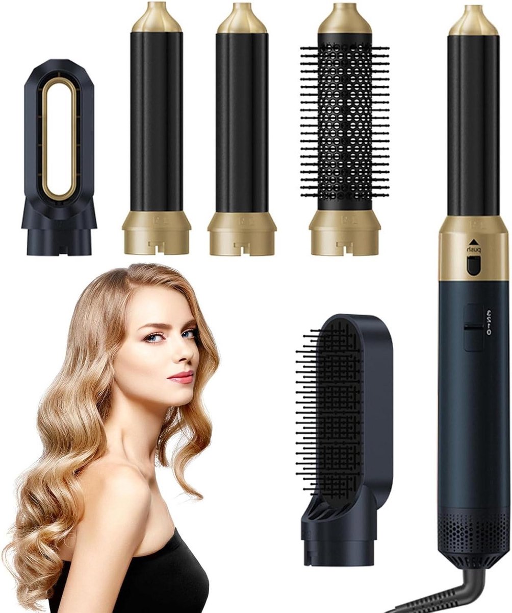 Luchtstyler Haarborstel - Heteluchtborstel Stylingtool - Haar Stijlen Volume - 5-in-1 Multifunctioneel - 1000W Vermogen - Blauw