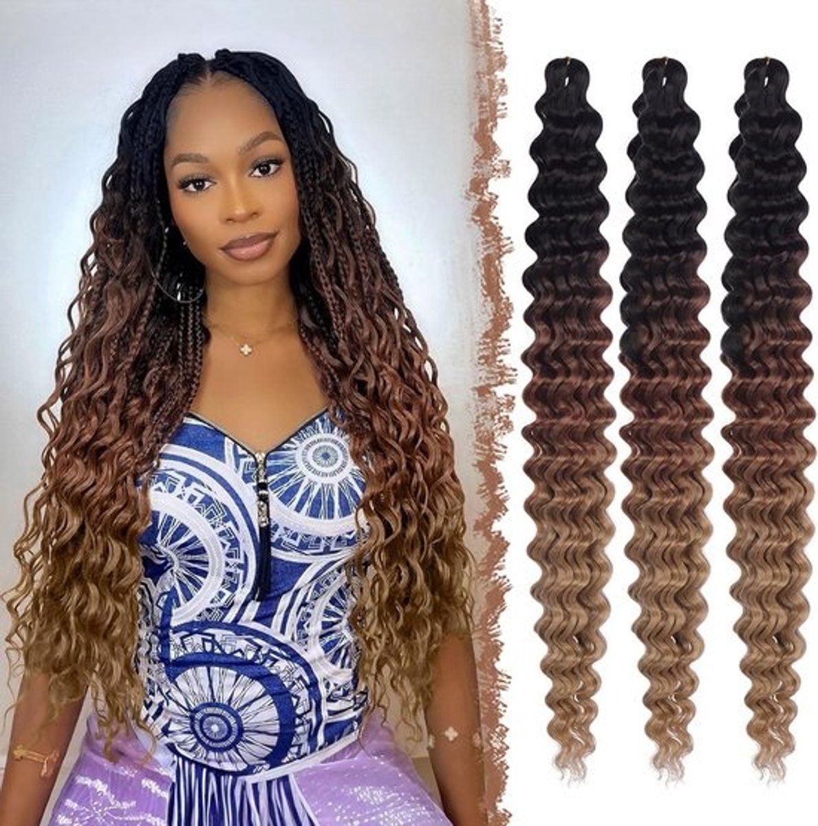Gehaakte Haar Diepe Twist 3 Packs - Ombre Vlechten Haarverlenging voor Vrouwen