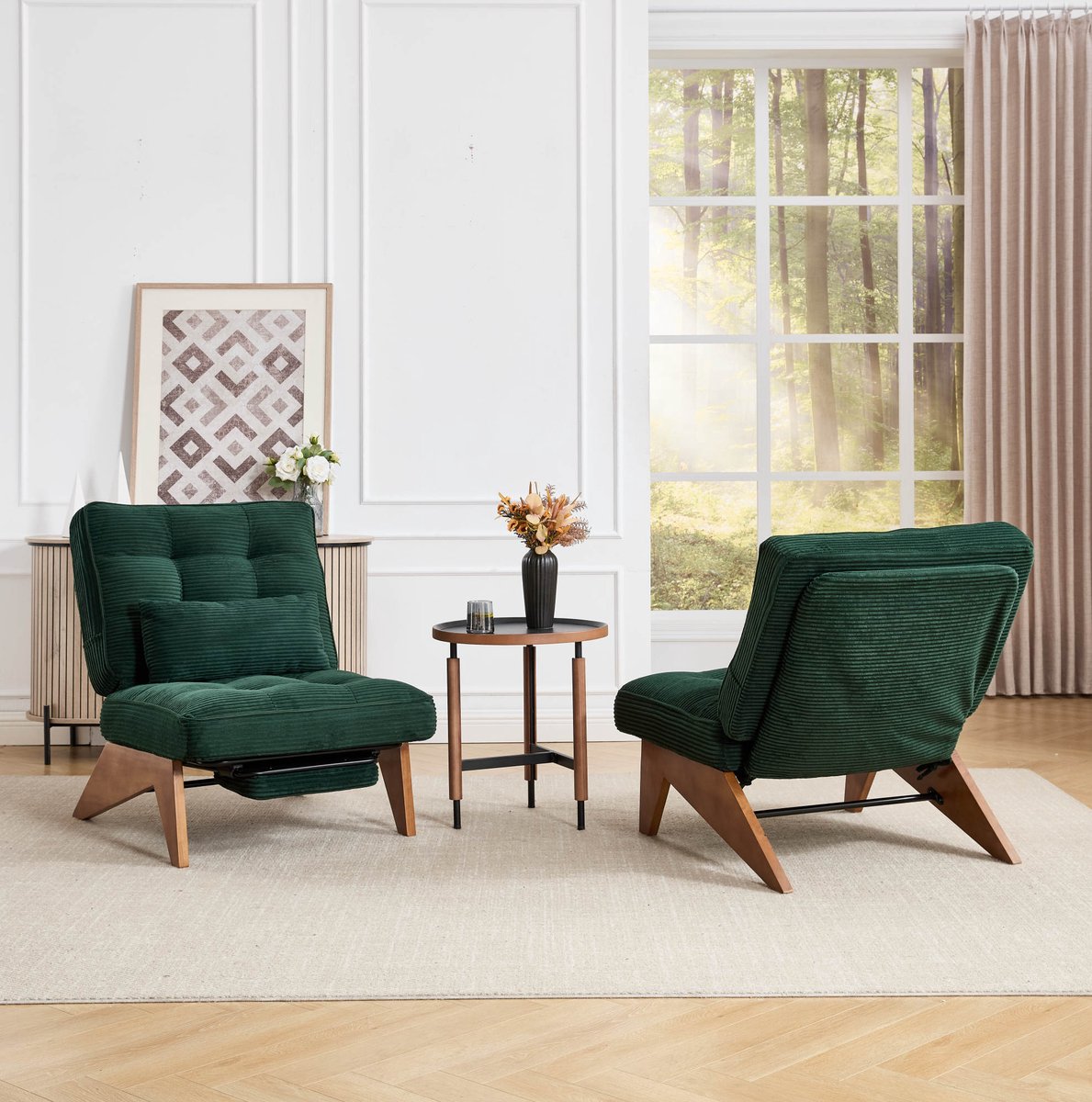 REDOM - Fauteuil - Verstelbare rugleuning - Met voetensteun - Moderne stijl - Woonkamer, slaapkamer en werkruimte - Hout - Emerald - 127 x 73 x 90 cm