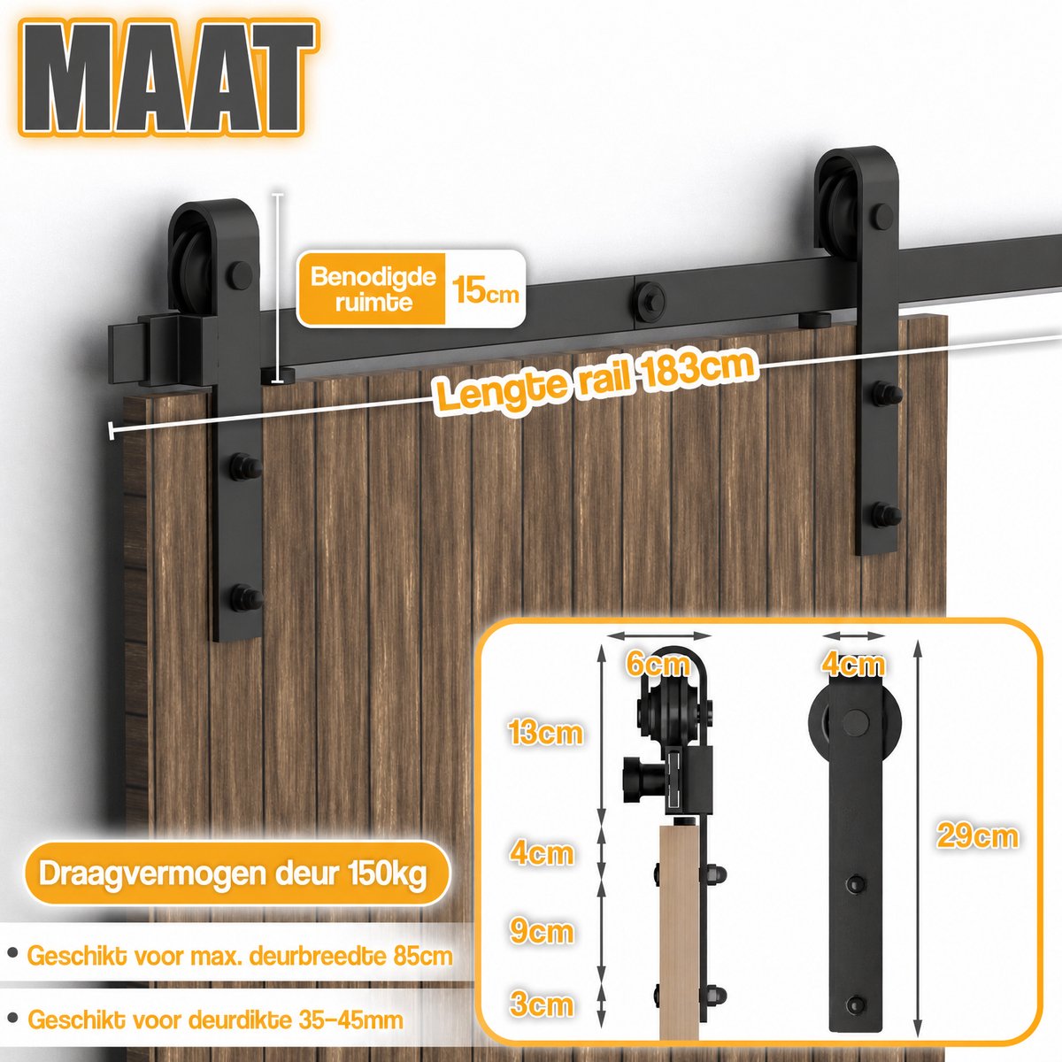 Arvioo - Schuifdeur beslag 6FT - Staal - Stille kogellagers - Complete montageset