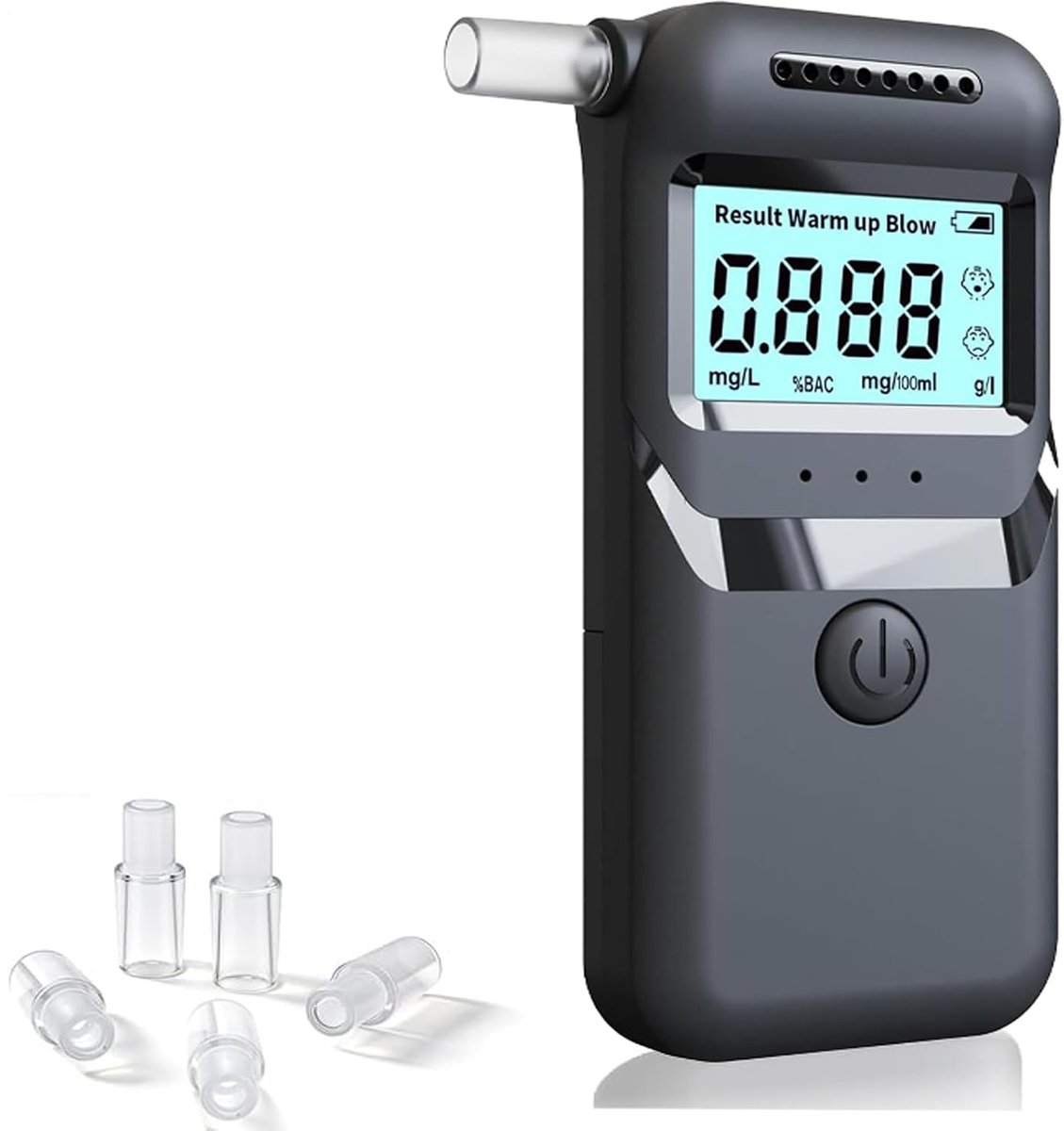 2026 Model Digitale Alcoholtester - Alcoholtester auto - Alcohol Tester met LCD Scherm - USB Oplaadbaar - 5 Extra Mondstukjes - Zwart