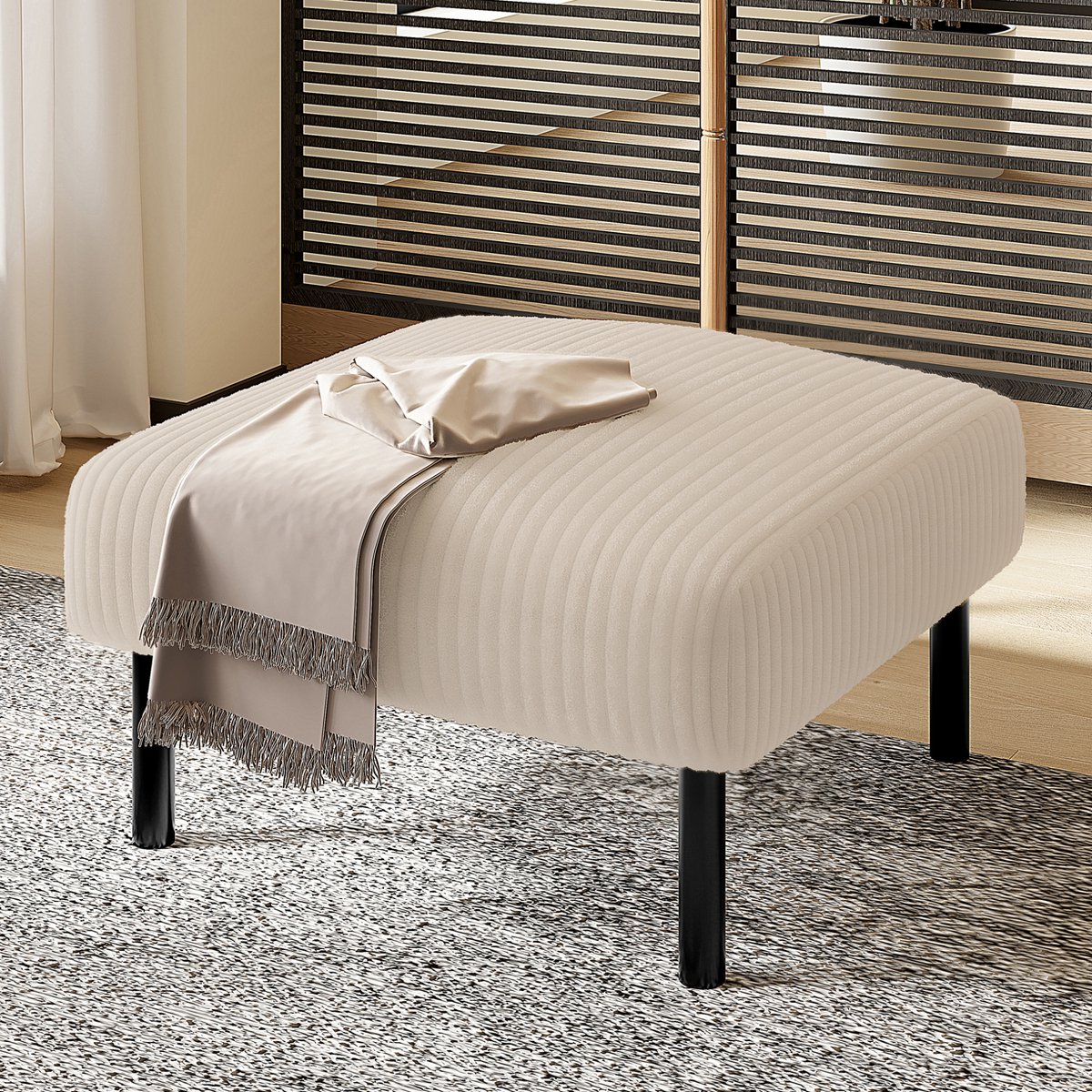 Wishdor Voetenbankje - Cordstof en zachte vulling - Metalen frame en multifunctioneel - Modern - Woonkamer slaapkamer kantoor hal - Stof metaal - Beige - 56 x 51 x 39 cm