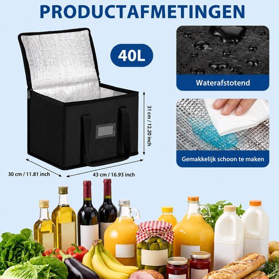 Kaiyaya - 1 Stuks Koeltas - Opvouwbaar Isolatietas - Lunchtas Picknicktas - Grote Koeltas - Zwart 43 x 30 x 31 cm van kaiyaya — afbeelding 5