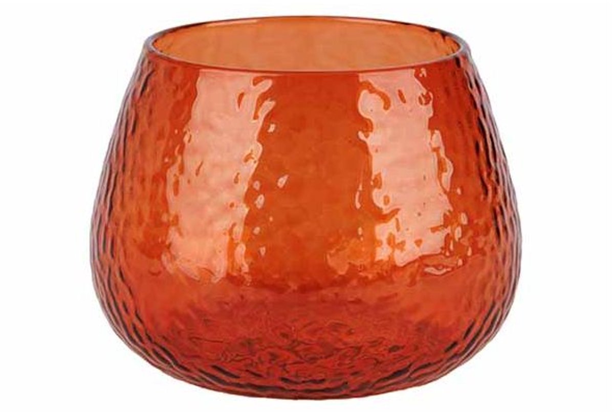 Theelichthouder Hammered Oranje 10x10xh7 ,5cm Glas