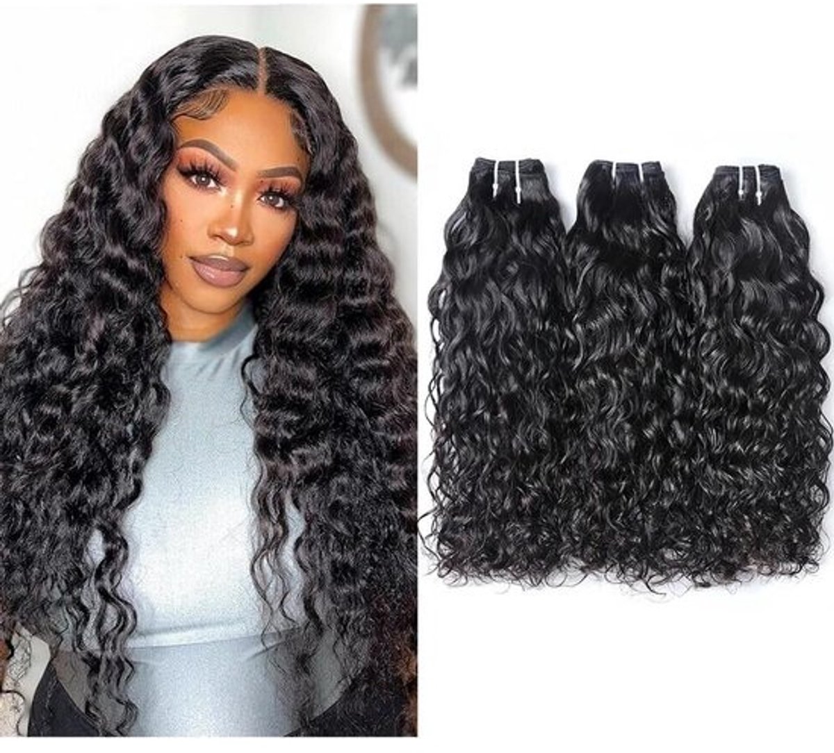 3 Bundels Watergolf Menselijk Haar Kort Braziliaans Virgin Haar Bundels 300g 10 Inch