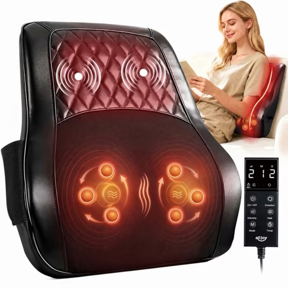 FOSMET Massage Apparaat - Massagekussen 5D - Nek- en Rugmassageapparaat met Warmte - 4 Modi - 3 Intensiteitsniveaus - 3 Temperatuurstanden - Met Afstandsbediening - Oververhittingsbeveiliging - Ontspanning voor Thuis - Cadeau voor Vrouwen en Mannen