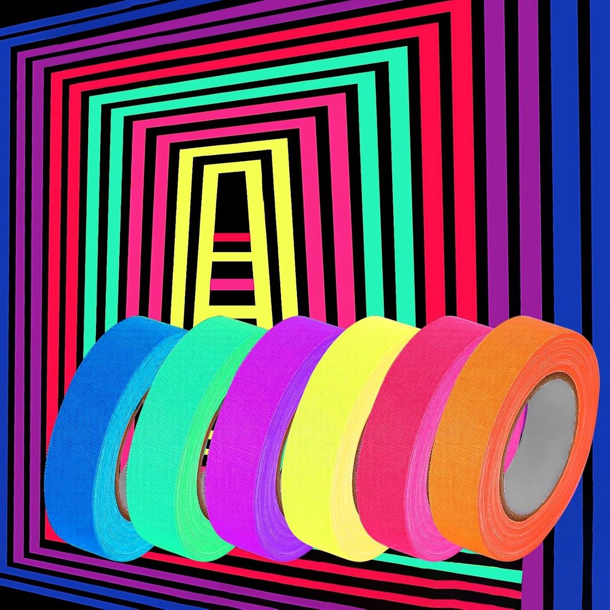 Kleurrijke Fluorescerende Plakband Set van 6 Rollen voor Feestdecoraties, Kerstversiering en Creatieve Knutselprojecten (15mm x 5m)