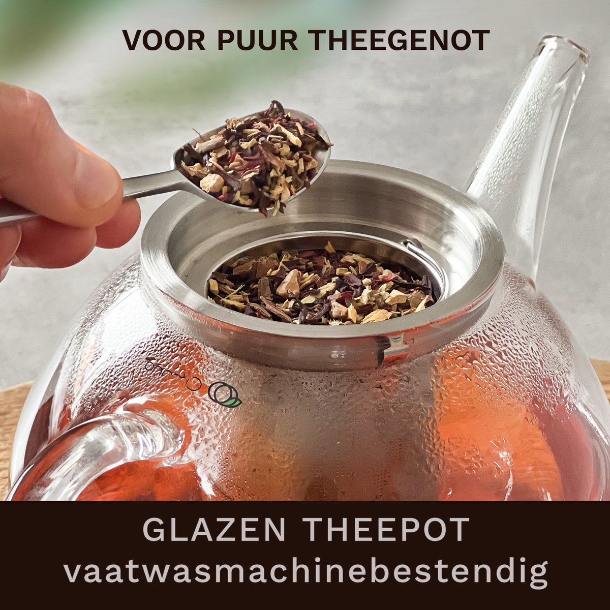 Creano glazen theepot 1,6l met rvs filter en zwart theelicht "Leaf" — cadeau in Koken & Dineren - foto 8