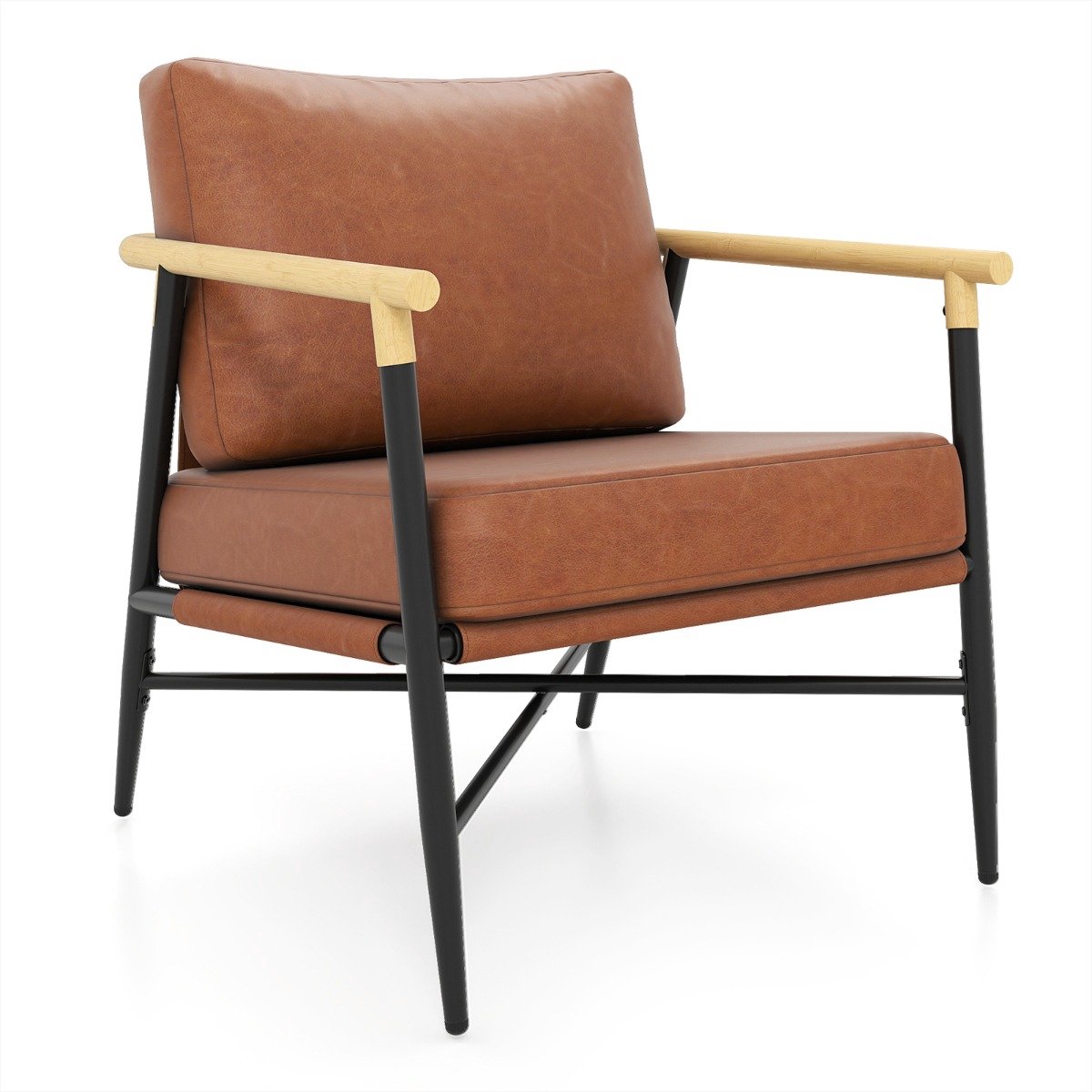 SureDeal® - Fauteuil - Kunstleren Bekleding Voorzien - Stevig Metalen - 70x74x86 cm - Koffiebruin
