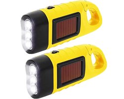 Lampe torche rechargeable avec sangle de main, lot de 2 lampes LED solaires, à manivelle, étanches, lampe de secours, pour l’extérieur, portable, lampes de camping avec mousqueton (jaune)