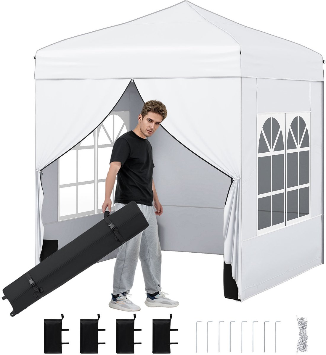 SureDeal® - Partytent - Pop Paviljoen Opvouwbare - Afneembare Zijwanden Doorzichtige - 194x194x236 cm - Wit