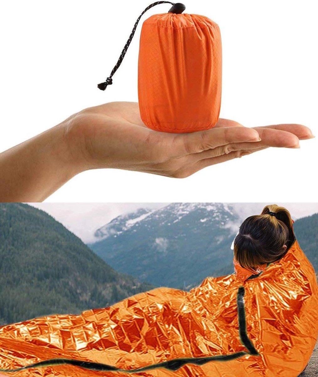 Overlevingsslaapzak, noodkampeerzak, nooddeken, geschikt voor kamperen en wandelen in de buitenlucht, herbruikbaar — 1 set