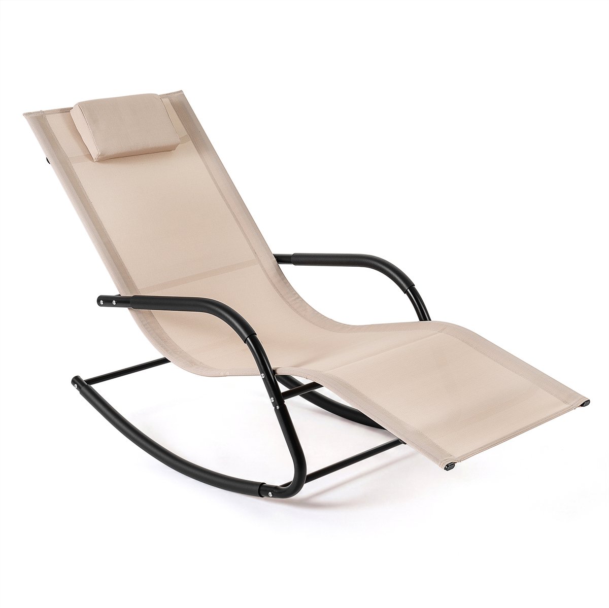 SureDeal® - Ligbed - Schommelstoel Outdoor Schommelbed - Afneembare Hoofdsteun Ademend - 148x63x86 cm - Beige