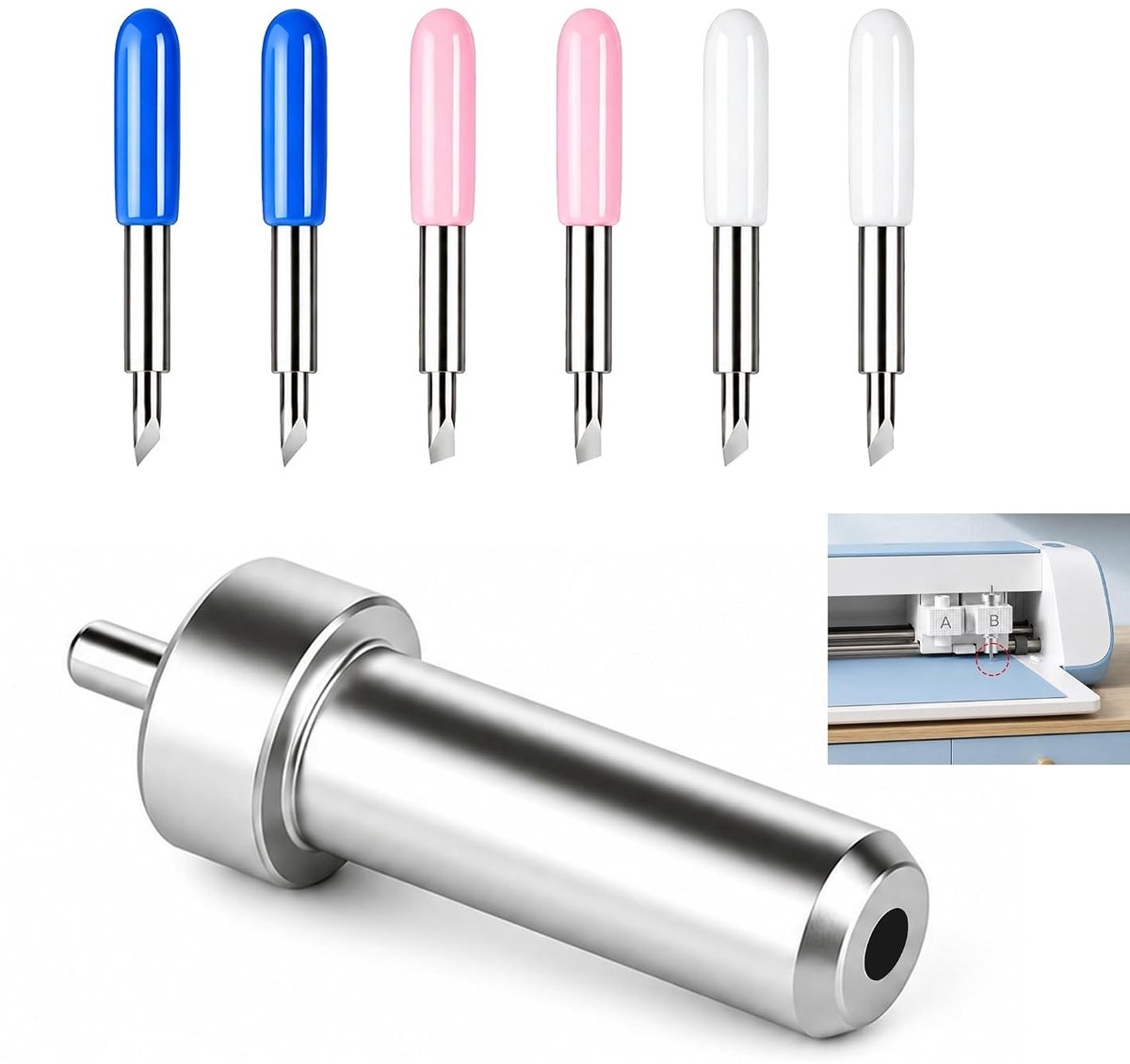 Set van 6 vervangende snijbladen voor Cricut Joy, compatibel met snijmachines, inclusief meshouder, voor het snijden van vinyl, stof en karton