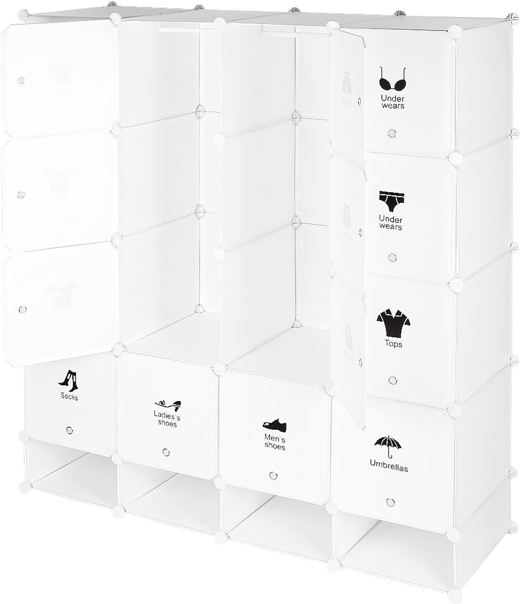 PIPIPOXER Schoenenkast - vakkenkast - Kledingkast - Modulaire Schoenenkast - Schoenenrek opbergdoos DIY - Schoenenorganizer - 4 verdiepingen - 147 x 36 x 165 cm - Wit