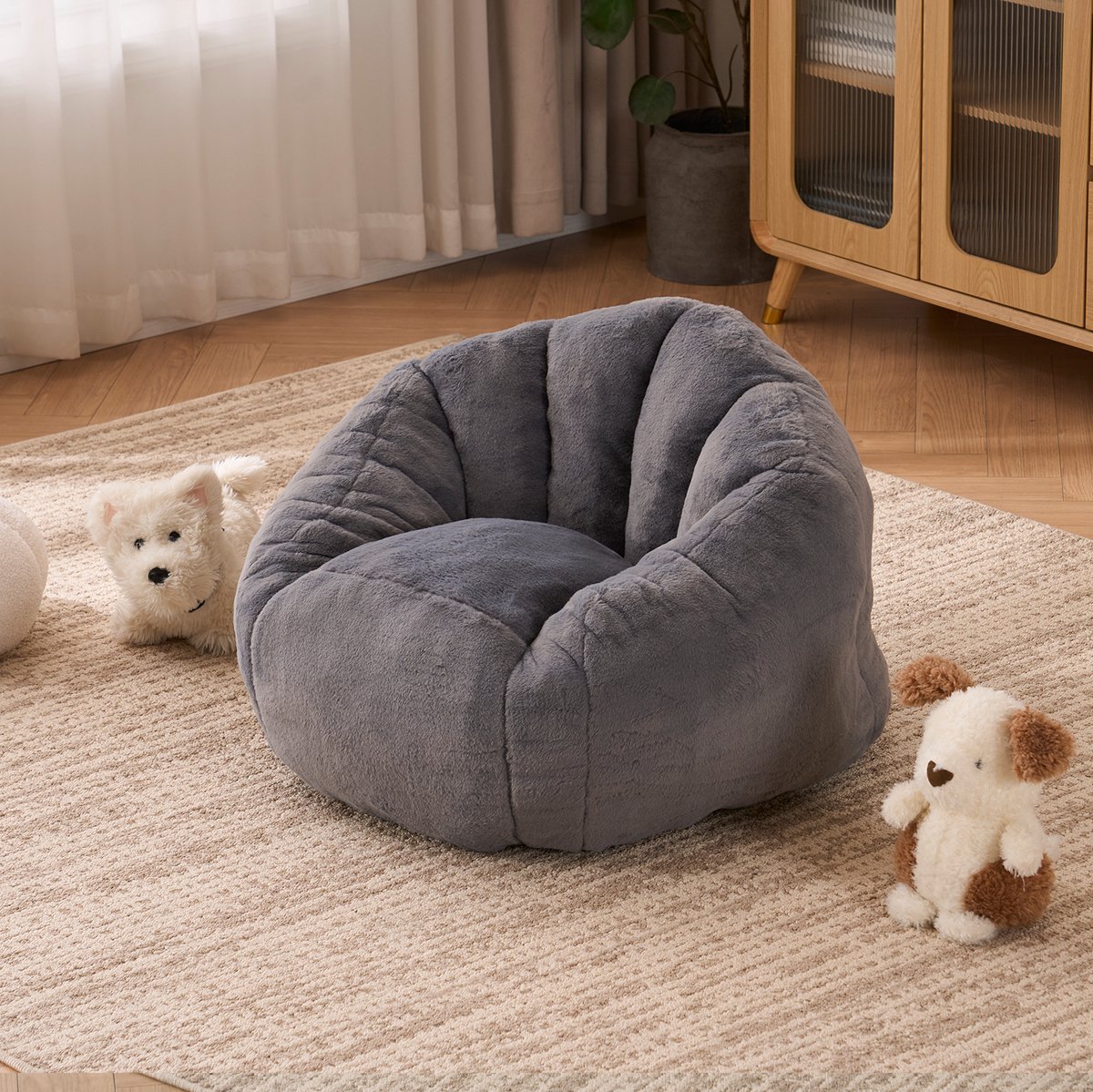 DESMIU Zitzak - Kinder Zitzak Met Rugleuning - Comfortabel Voor Spelen, Lezen En Ontspannen - Voor Kinderkamer En Woonkamer - Polyester - Grijs