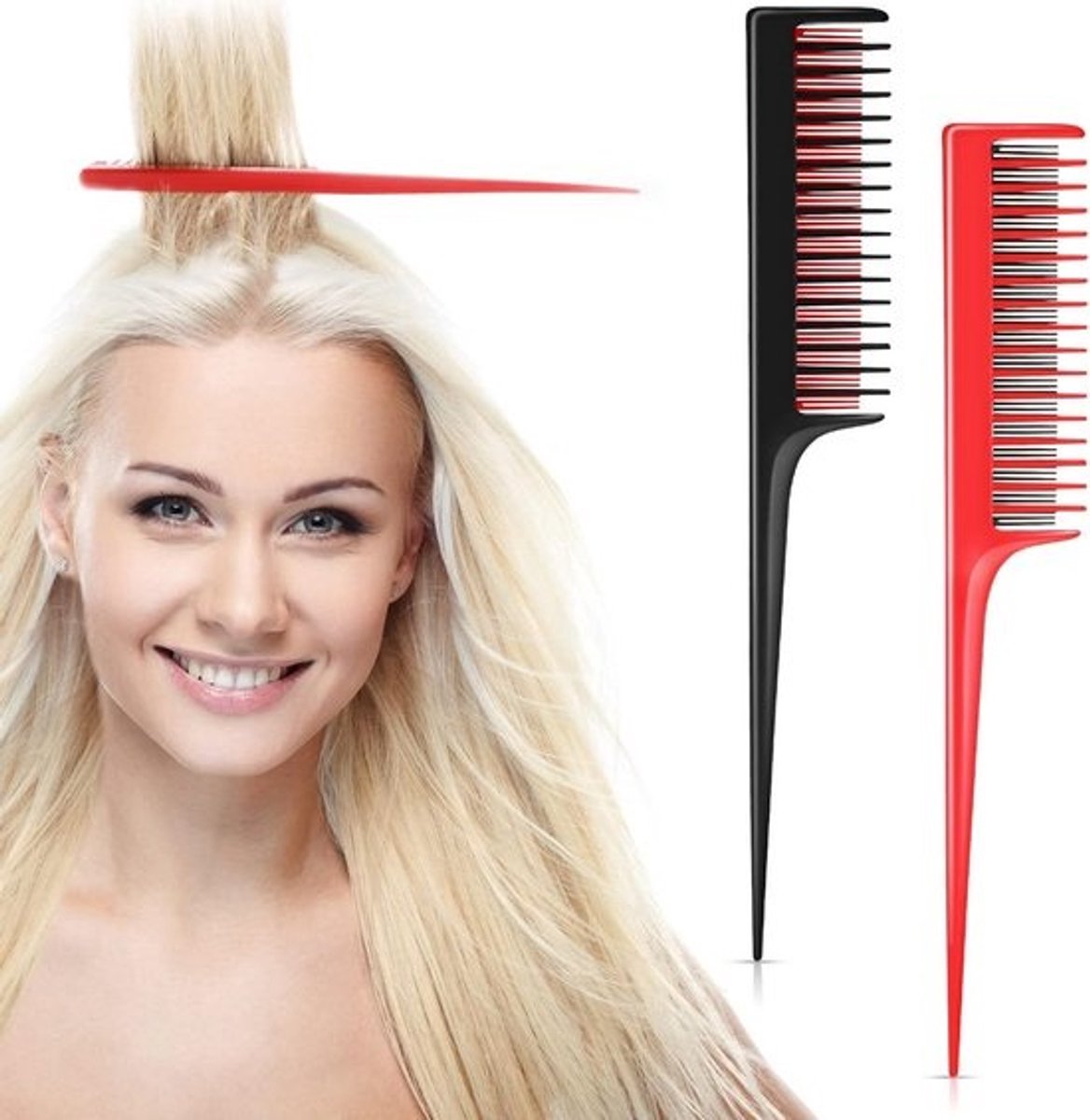 2x Volumeborstel Set voor Kapsels: Tondeusekam en Rattenstaartkam voor Volume en Styling