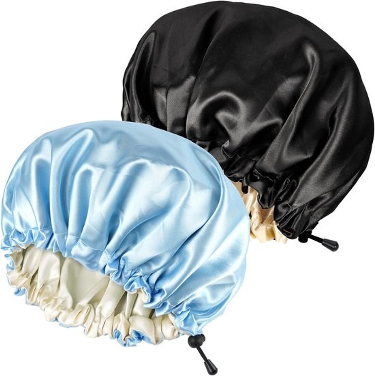 Satijnen Slaapmuts - Haarmuts Dubbelzijdig - Bescherm Haar - Verstelbaar - 2 Stuks - Zwart Lichtblauw