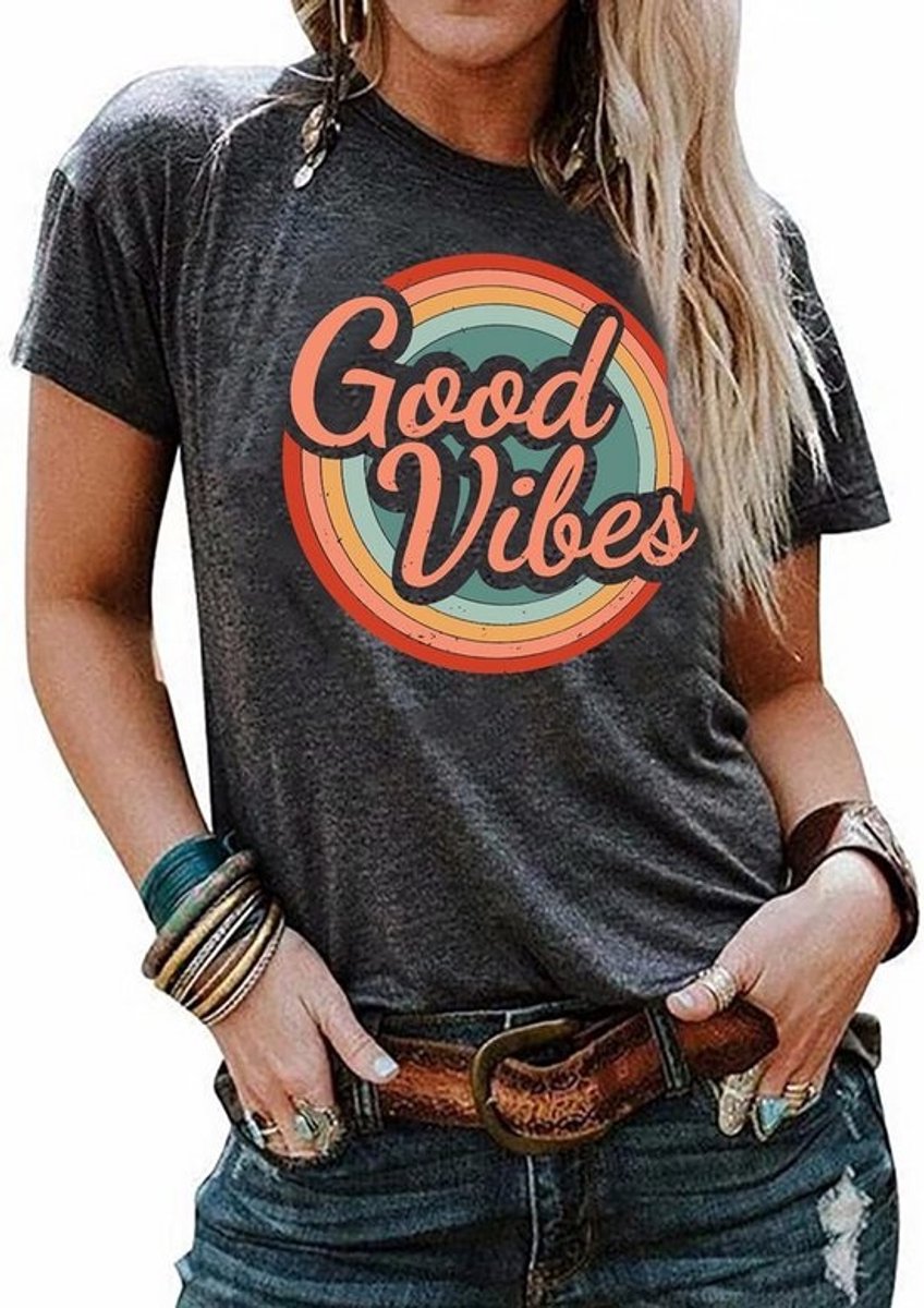 Dames T-shirt met Regenboog Print - Zomer Korte Mouwen Ronde Hals