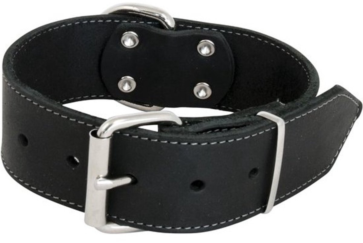 Brede Zwarte Leren Halsband voor Grote Honden - 50mm Breed en 75cm Lang