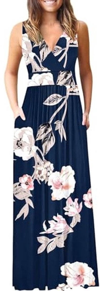 Maxi-jurk Dames Zomer Mouwloos Lange Elegante Diepe V-Hals Avondjurk Met Zakken