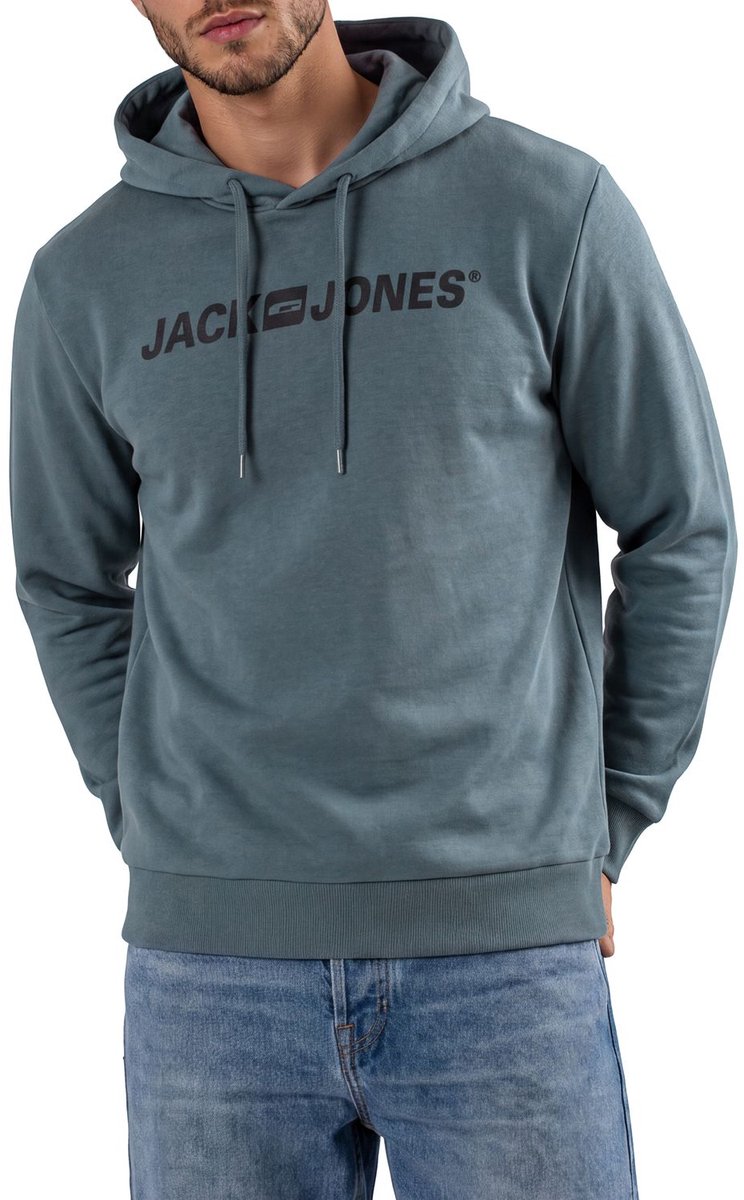 Jack & Jones Heren trui JJMORTY OLD LOGO SWEAT HOOD SMU regular fit Blauw S Volwassenen Hoodie - Sweatshirt