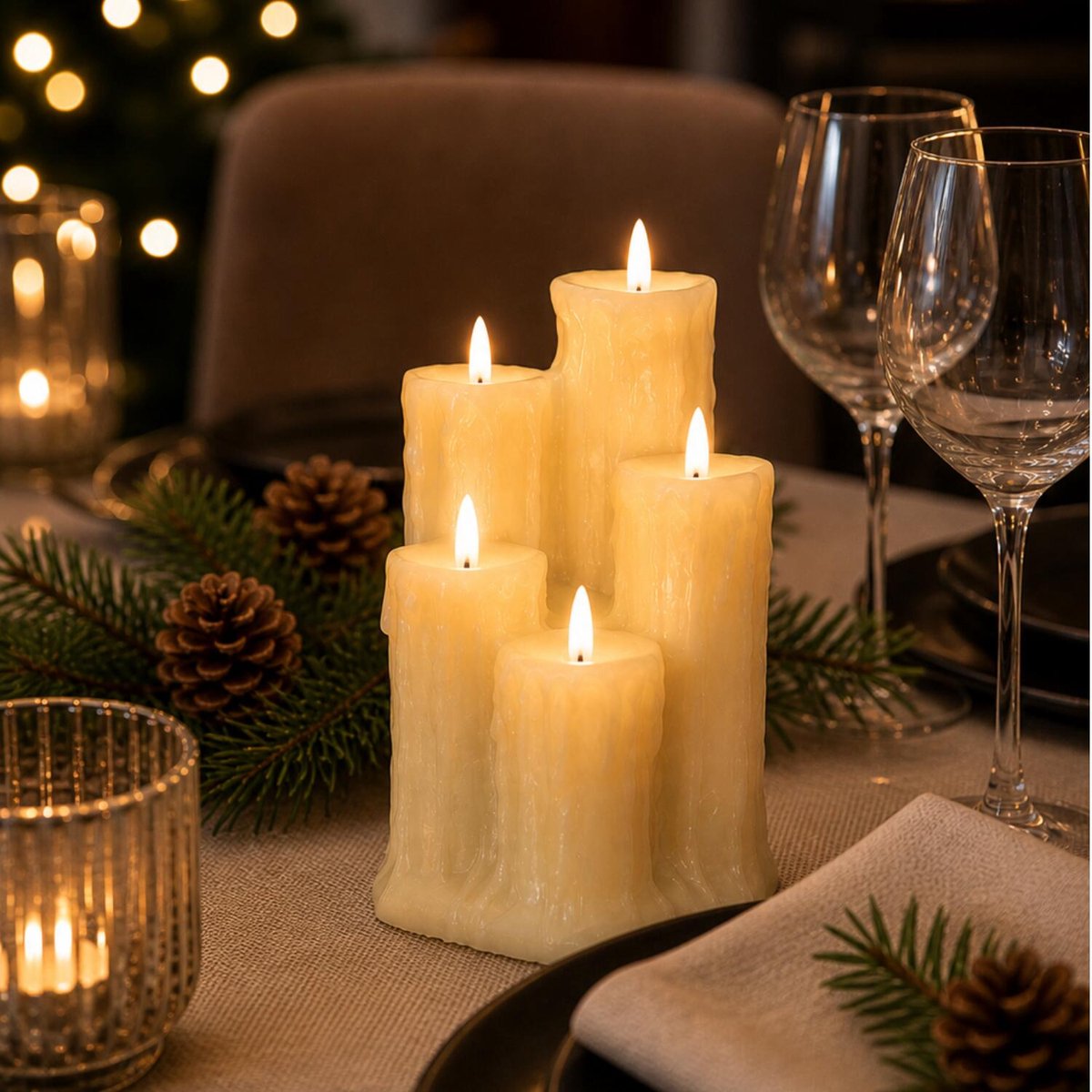 Anna's collection LED kaarsen - ivoor wit - 13,5 x 19 cm - met timer - druipkaarsen - woondecoratie