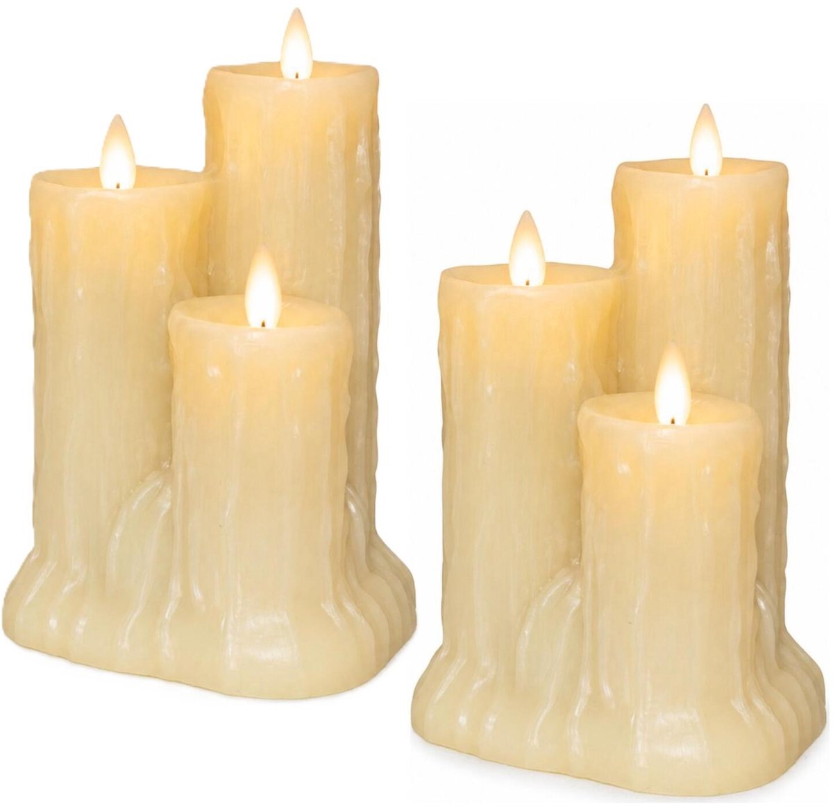 Anna's collection LED kaarsen - 2x - ivoor wit - 11,5 x 15 cm - met timer - druipkaarsen - woondecoratie
