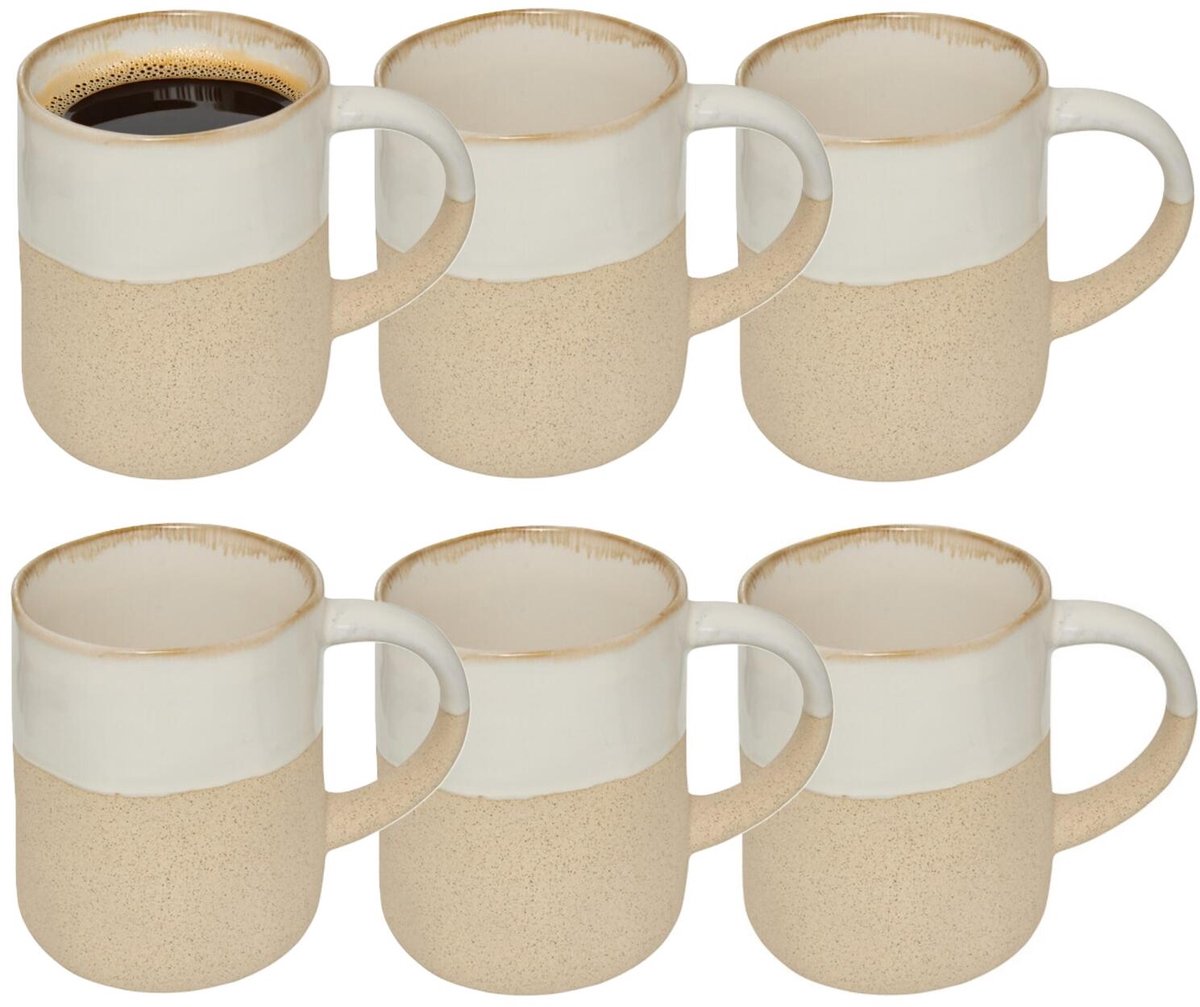 Secret de Gourmet koffie kopjes - Ancient Cairo - 6x stuks - wit/beige - 340 ml - mokken - keramiek - met stijlvol decoratie motief
