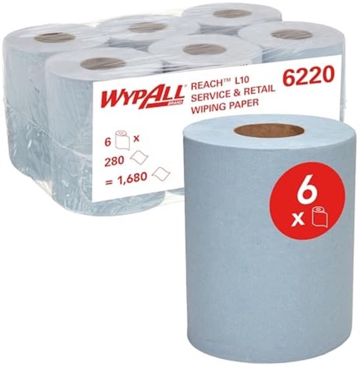 Centrale Wiping Paper voor Dispenser - 1-laags, Blauw, 280 Vellen per Rol (6 Rollen)