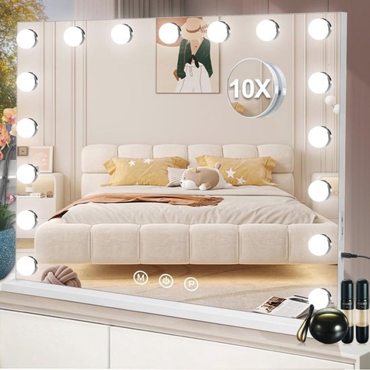 Dimbare Make-up Spiegel met 3 Lichtkleuren en Touchbediening - USB Oplaadbare Spiegel voor Slaapkamer en Make-up Hoekje