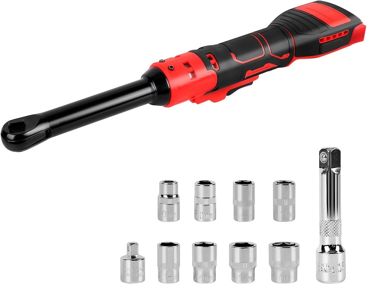 Draadloze Ratelschroevendraaier 3/8 Inch met 80 N.m Koppel, 320RPM en 8 Opzetstukken voor Efficiënt Schroeven en Boren