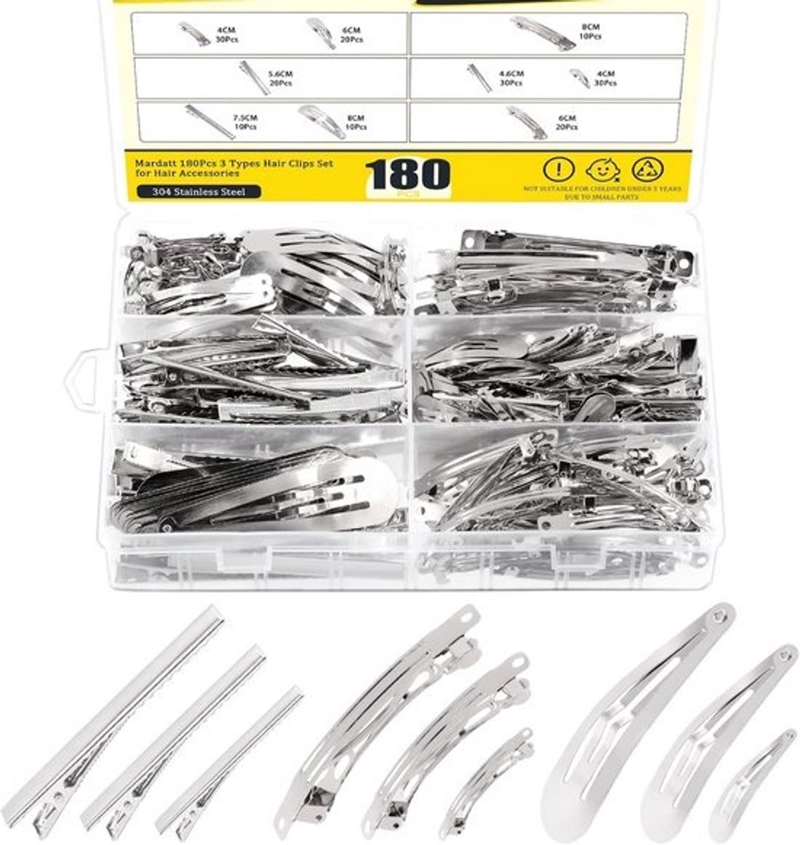 180 Stuks Metalen Haarclip Set - Assortiment van Snap, Franse en Krul Haarspeldjes voor Kappers en DIY Haarverzorging