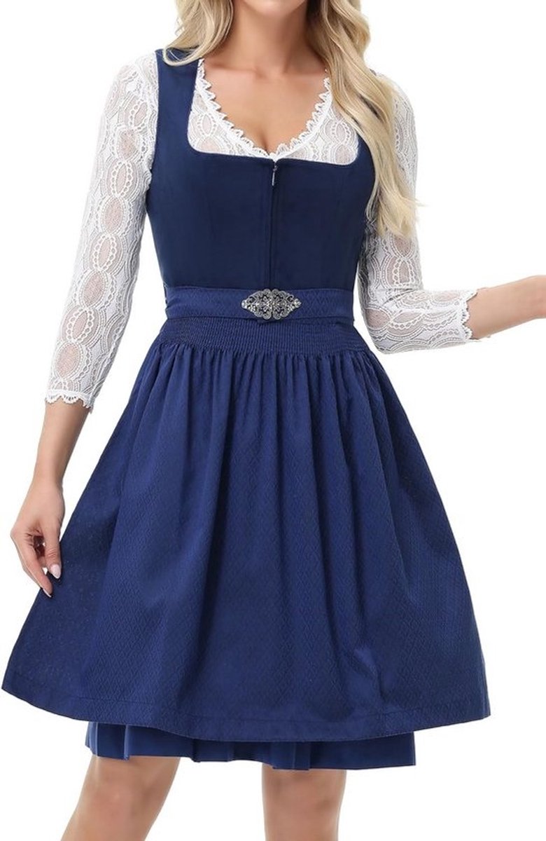 Midi-dirndl voor dames - Elegante fluwelen dirndljurk voor Oktoberfest met bloemenpatroon