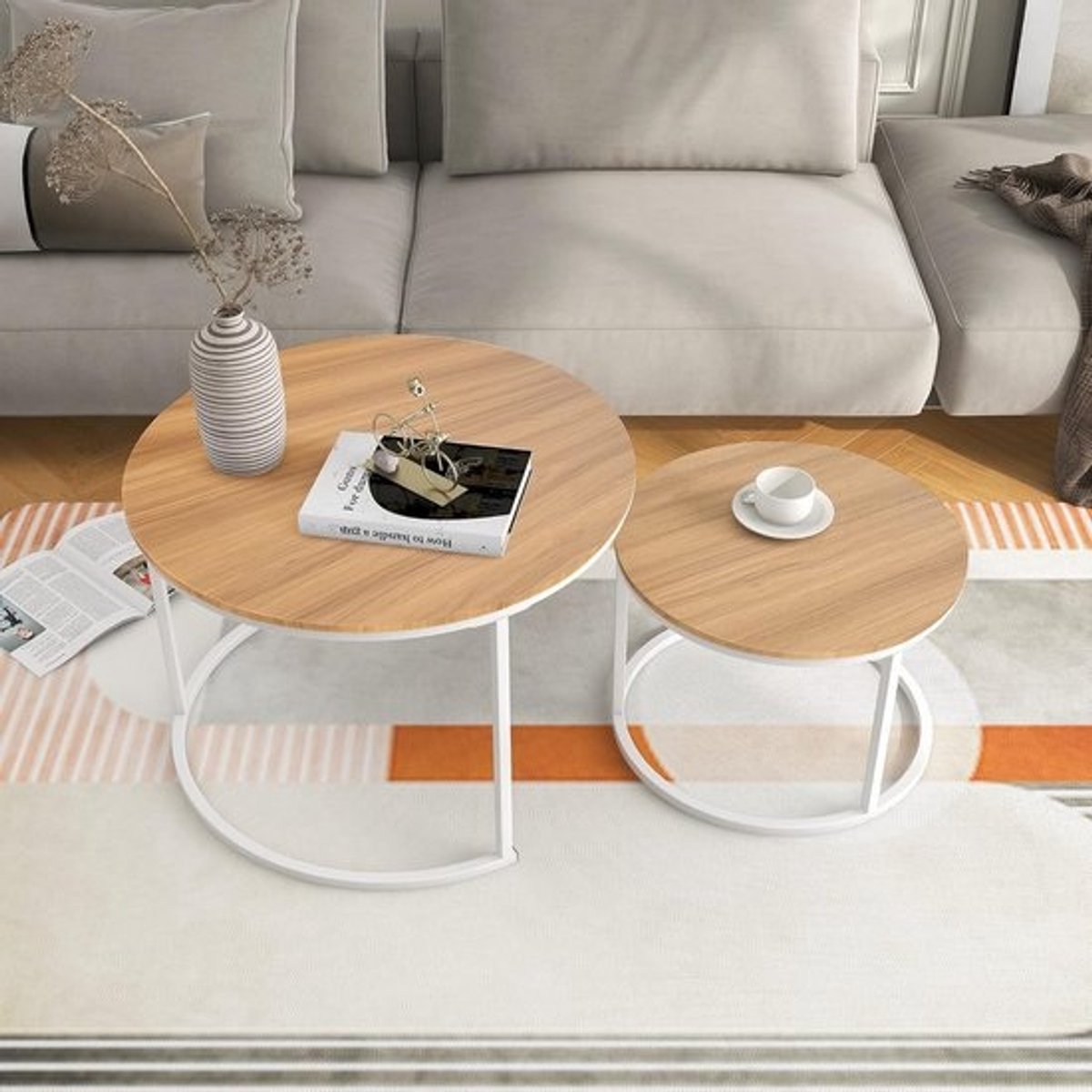 Set van 2 Ronde Bijzettafels - Stijlvol Woonkamer of Slaapkamer Meubel
