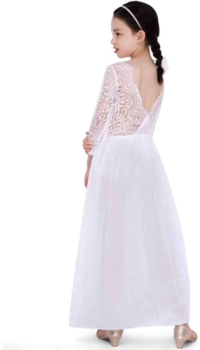 Elegante Meisjes Jurk Rugloos Kant Tule Doop Trouwfeest & Formele Gelegenheden