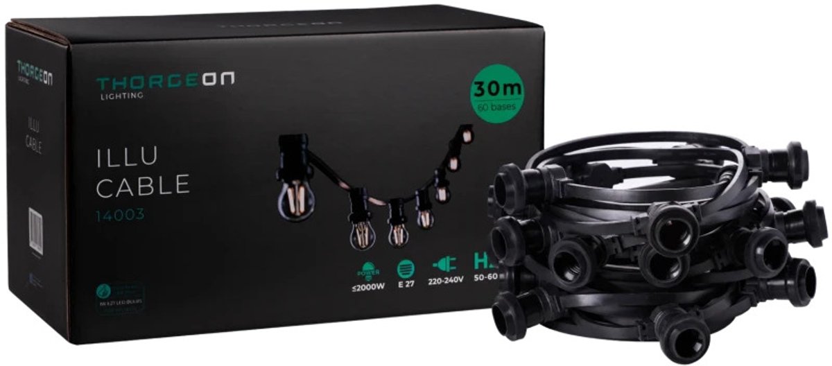 Prikkabel 30 Meter | 60 Fittingen E27 | IP44