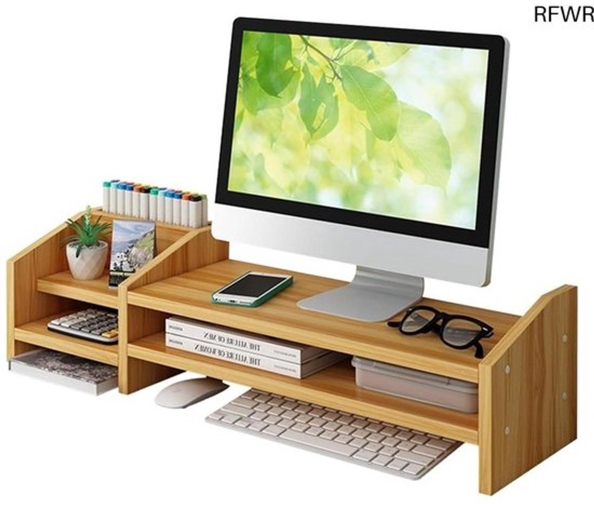 RFWR® Monitorverhoger - Laptop Standaard - Bureau Organizer - Beeldschermverhoging - Hout
