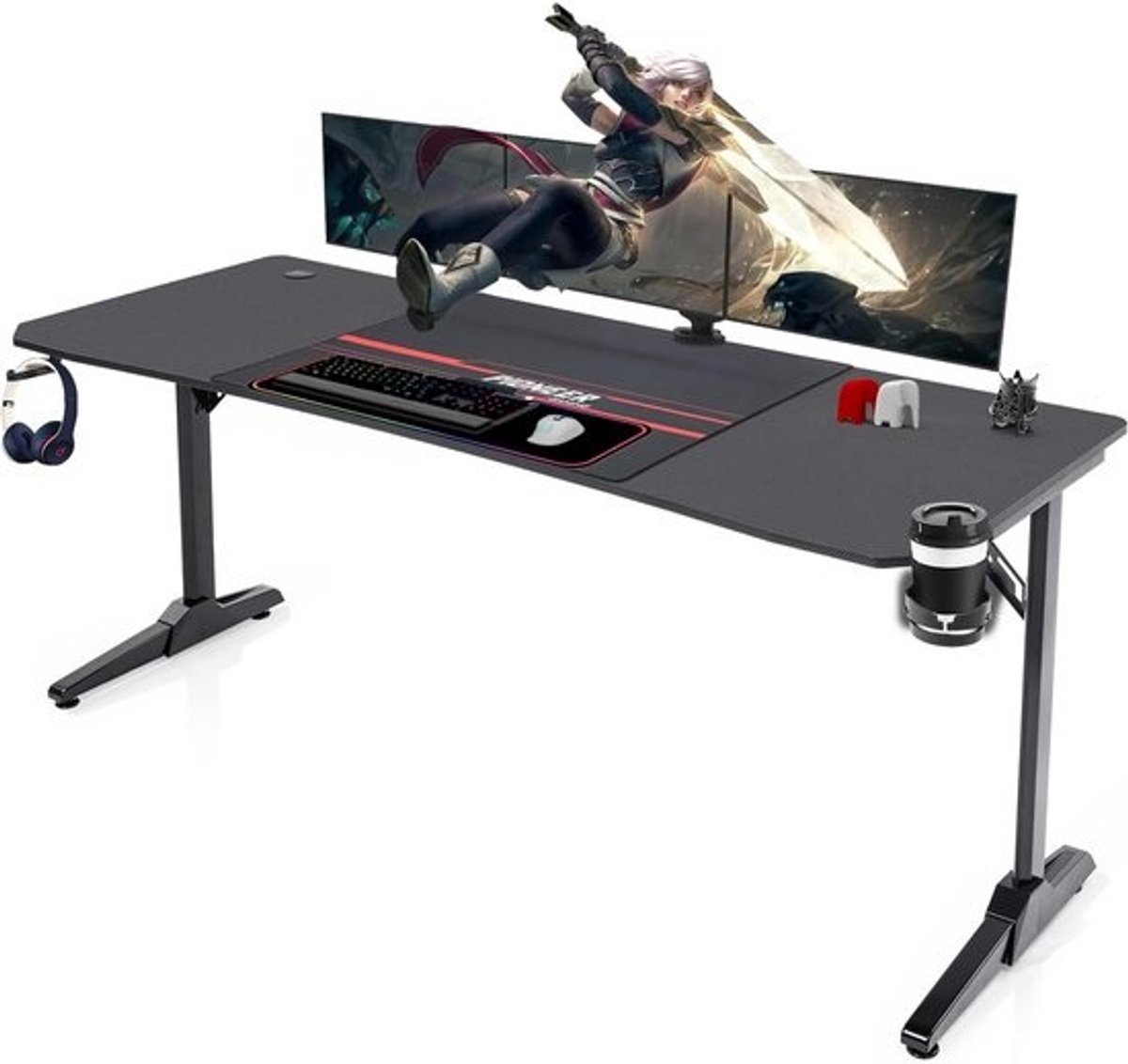 Groot Ergonomisch Gamingbureau met Kabelopslag en Hoofdtelefoonhaak – 180 x 60 cm