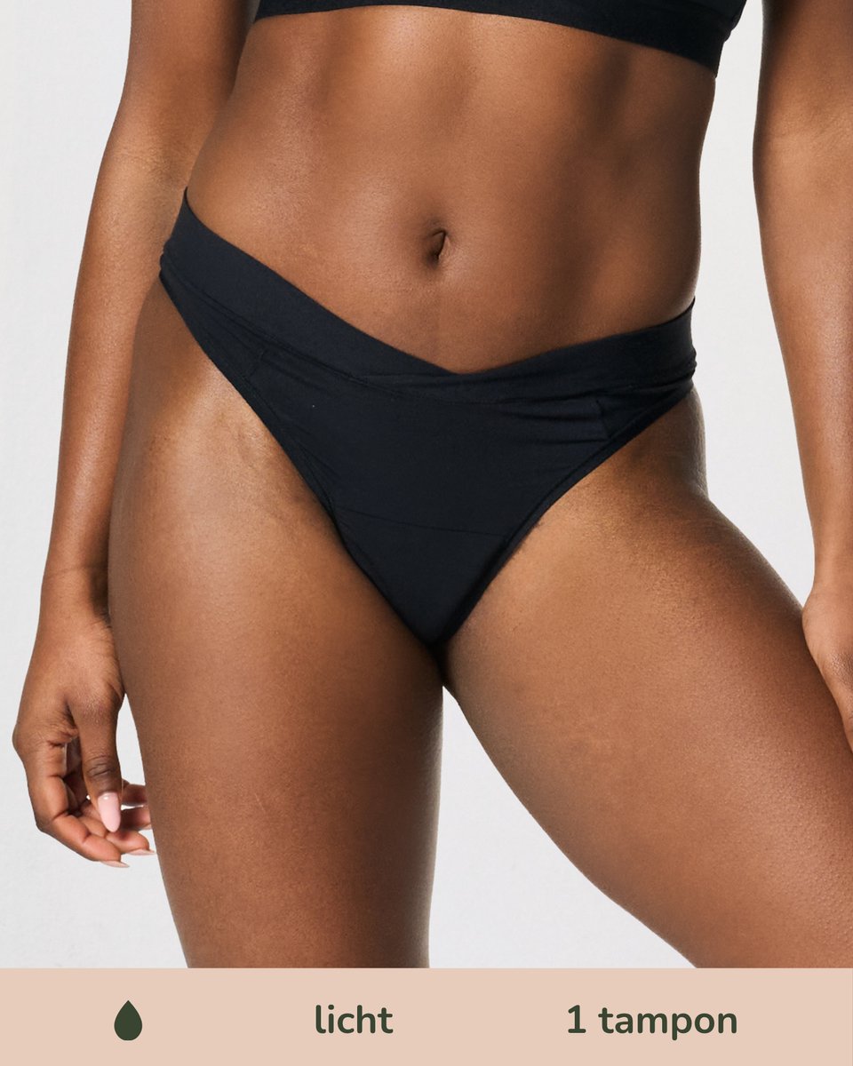Moodies menstruatie ondergoed - Bamboe String - licht kruisje - maat XS - zwart