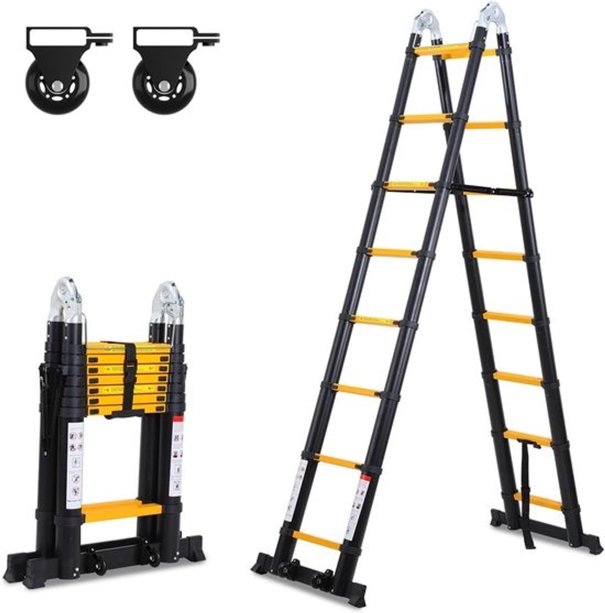 Telescopische Ladder - Telescopische Vouwladder - Werkhoogte - Aluminium - Geschikt voor Particulier en Professioneel Gebruik - Telescopische Vouwladder - Max. Belasting 150 kg