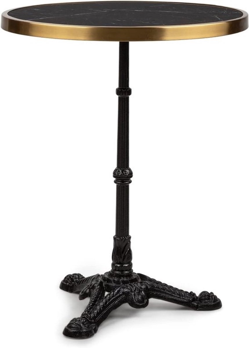 Bistrotafel Marmer - Tuintafel Bijzettafel - Gezellig Buiten Zitten - Uniek Marmeren Blad - 72 cm Hoog - Zwart